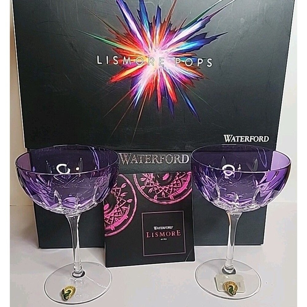 NEW Waterford Crystal (Set 2) Lismore Pops PURPLE Cocktail MARTINI Glasses - NIB